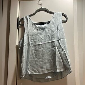 Quince V Neck Washable Blue Silk Top